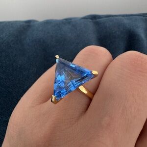 Gold Plated Sterling Silver Women’s‎ cocktail Ring with blue crystal